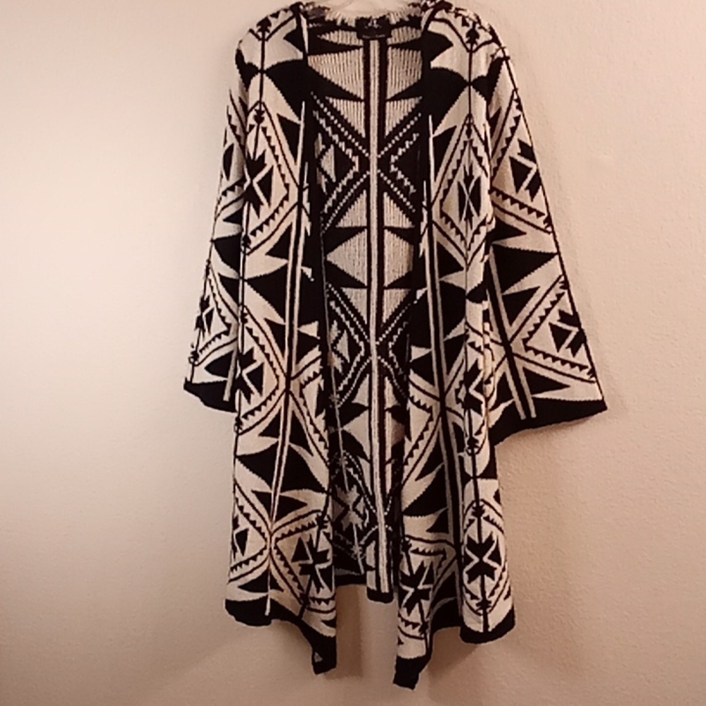 Ellie ❤️ Kate Women's Long Sleeve Hoodie Open Long Cardigan S black-ivory B20 X